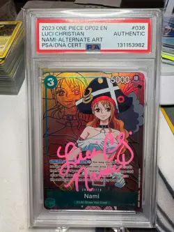 2023 One Piece OP02 #036 Nami Alt Art signed by Luci Christian Voice Actress PSA - Image 1