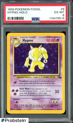 1999 Pokemon Fossil #8 Hypno Holo PSA 6 EX-MT - Image 1