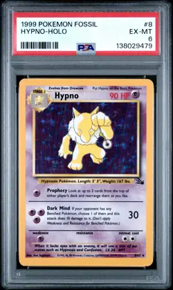 1999 POKEMON FOSSIL #8 HYPNO-HOLO PSA 6 - Image 1