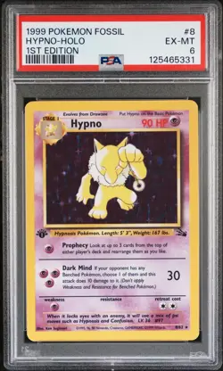 1999 POKEMON FOSSIL 1ST EDITION #8 HYPNO-HOLO PSA 6 - Image 1