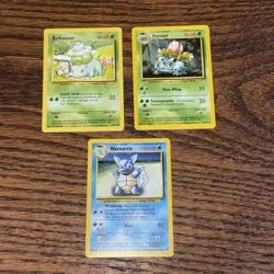 Bulbasaur 44/102 & Ivysaur 30/102 Base Set Wartortle- 3 Card Lot MP Pokemon WOTC - Image 1