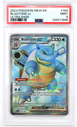 Pokemon Mew EN Blastoise Ex 184/165 Ultra Rare 2023 PSA 9 Scarlet & Violet 151 - Image 1