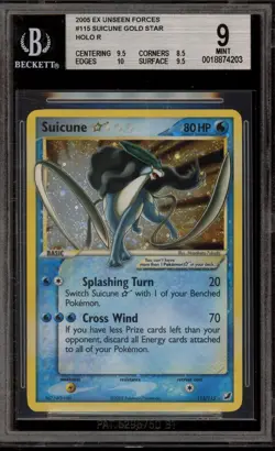 Pokemon Suicune Gold Star EX Unseen Forces Holo Ultra Rare #115 BGS 9 Mint - Image 1