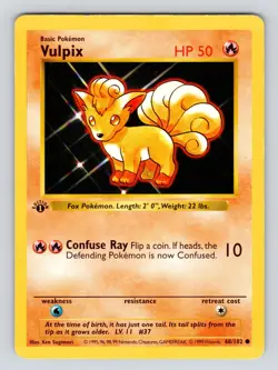 LP! - 1st Edition Shadowless Vulpix 68/102 Base Set Rare Vintage Pokemon Card - Image 1