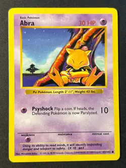 Abra 43/102 Shadowless Base Set - Pokemon Card WOTC LP - Image 1