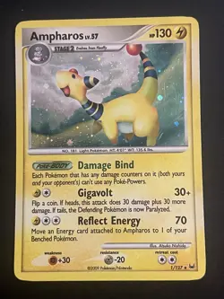 Ampharos 1/127 Platinum Holo Rare Pokemon TCG Card - Image 1
