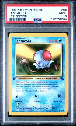 1999 POKEMON FOSSIL 1ST ED #56 TENTACOOL PSA 9 - Image 1