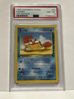 1999 Pokemon Fossil Krabby # 51/62 1st Edition PSA 8 - Image 1