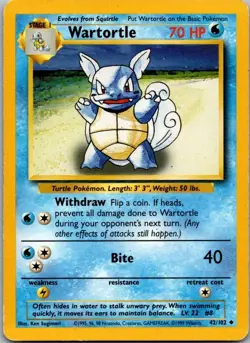 Base Set #042/102 Wartortle Pokemon Moderately Played - Image 1