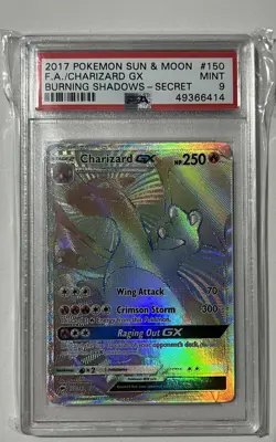 2017 POKEMON SUN & MOON BURNING SHADOWS #150/147 CHARIZARD GX RAINBOW RARE PSA 9 - Image 1