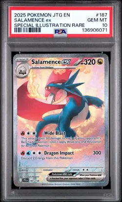 2025 POKEMON JOURNEY TOGETHER SPECIAL ILLUSTRATION RARE #187 SALAMENCE EX PSA 10 - Image 1