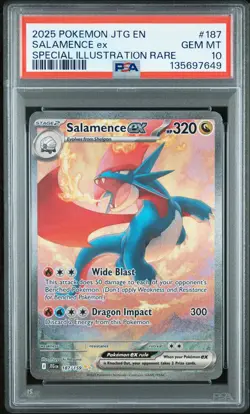2025 POKEMON JOURNEY TOGETHER SPECIAL ILLUSTRATION RARE #187 SALAMENCE EX PSA 10 - Image 1