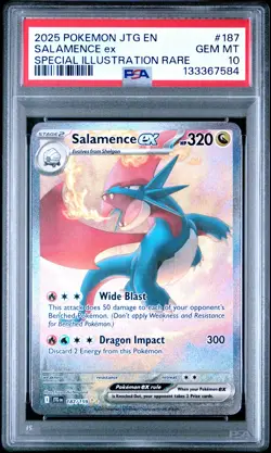 2025 POKEMON JOURNEY TOGETHER SPECIAL ILLUSTRATION RARE #187 SALAMENCE EX PSA 10 - Image 1