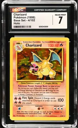 Charizard 1999 Base Set Holo Rare Pokemon Card 4/102 CGC 7 - Image 1
