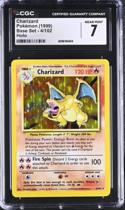 CGC 7 Charizard 1999 Base Set 4/102 Holo Pokemon Card - Image 1