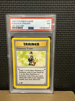 1999 Base Set 1st Edition Rare Pokemon Trader Trainer Card PSA 7 77/102 - Image 1
