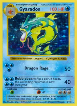 Gyarados - 6/102 - Pokemon Base Set Shadowless Holo Rare Card WOTC NM - Image 1