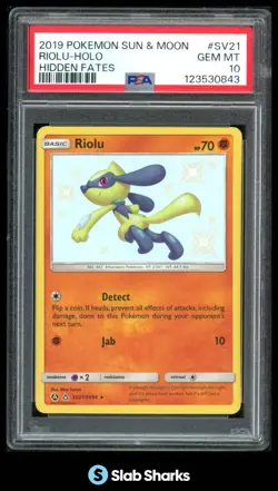 2019 POKEMON SM HIDDEN FATES #SV21/SV94 RIOLU HOLO PSA 10 - Image 1