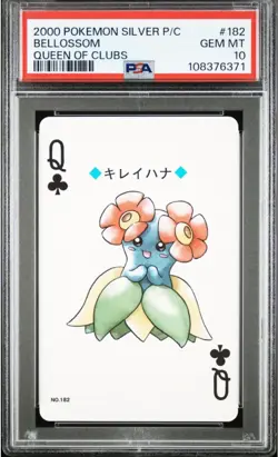 2000 POKEMON SILVER VERSION PLAYING CARDS 182 BELLOSSOM QUEEN OF CLUBS PSA10 - Image 1