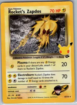 Rocket's Zapdos 15/132 Celebrations: Classic Collection - Pokemon Card - NM - Image 1