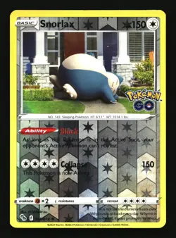 2022 Pokemon GO Snorlax Reverse Holo Rare #55/78 - Image 1