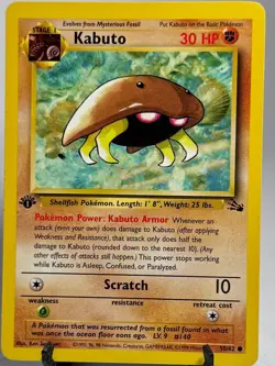 Pokemon TCG Kabuto Fossil 1st Edition Common Card 50/62 LP - Image 1