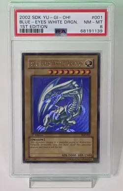 2002 YUGIOH STARTER DECK KAIBA 1ST EDITION SDK001 BLUE EYES WHITE DRAGON PSA 8 - Image 1