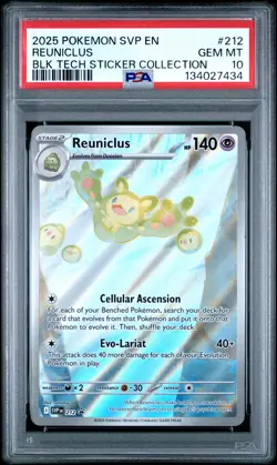 2025 POKEMON BLACK BOLT TECH STICKER COLLECTION PROMO #212 REUNICLUS PSA 10 - Image 1