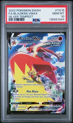 2022 POKEMON SWORD & SHIELD SILVER TEMPEST #TG15 FULL ART/BLAZIKEN VMAX PSA 10 - Image 1