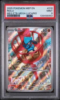 2025 Pokemon Mep En-Me Black Star Promo #010 Riolu Meg Etb-Mega Lucario PSA 9 - Image 1