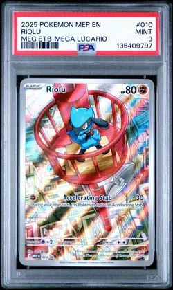 2025 POKEMON MEP EN-ME BLACK STAR PROMO 010 RIOLU MEGA EVOLUTION PSA 9 - Image 1