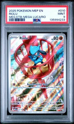 2025 POKEMON MEP EN-ME BLACK STAR PROMO #010 RIOLU PSA 9 - Image 1