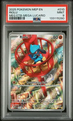 2025 POKEMON MEP EN-ME BLACK STAR PROMO #010 RIOLU PSA 9 - Image 1