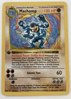 1999 Pokemon Machamp 8/102 Base Set Shadowless 1st Edition Holo LP - TCCCX - Image 1