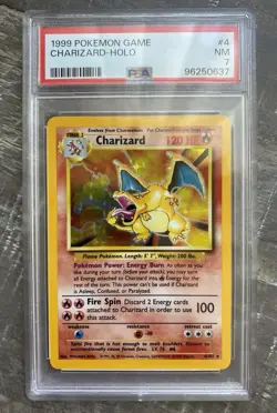 1999 Pokemon Base Set Charizard 4/102 Unlimited Holo Rare PSA 7 NM TCG Card WOTC - Image 1