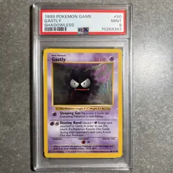 1999 Base Set Pokemon TCG Gastly 1st Edition Shadowless Card 50/102 Common PSA 9 - Image 1