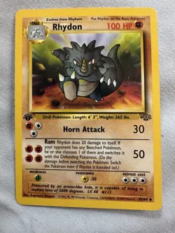 Rhydon Pokemon Card #112 Fossil Set Trading Card Game - 1st edition - Mint - Image 1