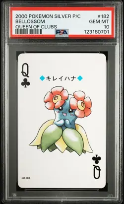 2000 POKEMON SILVER VERSION PLAYING CARDS 182 BELLOSSOM QUEEN OF CLUBS PSA10 - Image 1