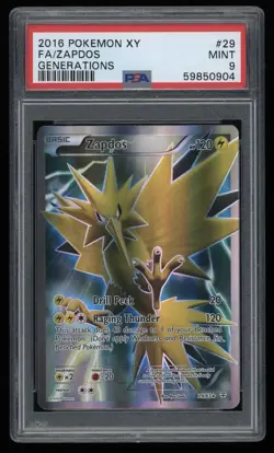 2016 POKEMON XY GENERATIONS 29/83 ZAPDOS FULL ART ULTRA RARE PSA 9 - POP 381 - Image 1