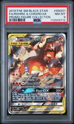 2019 POKEMON SM BLACK STAR PROMO #SM201 FULL ART/RESHIRAM & CHARIZARD GX PSA 8 - Image 1