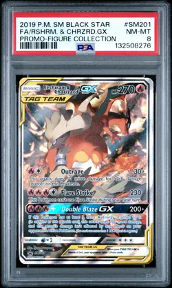 2019 POKEMON SM BLACK STAR PROMO #SM201 FULL ART/RESHIRAM & CHARIZARD GX PSA 8 - Image 1