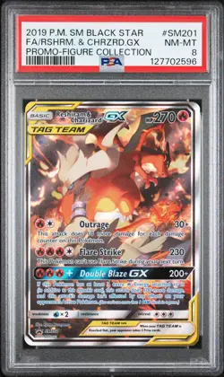 2019 POKEMON SM BLACK STAR PROMO #SM201 FULL ART/RESHIRAM & CHARIZARD GX PSA 8 - Image 1