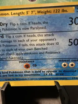 Pokemon TCG Articuno #17/62 Fossil Set Non Holo Unlimited WOTC VTG 1999 MP - Image 3