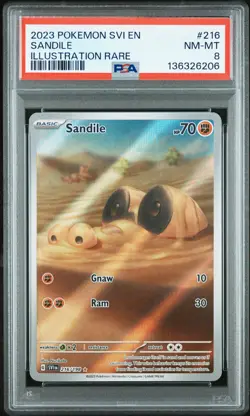 2023 POKEMON SVI EN-SCARLET & VIOLET ILLUSTRATION RARE #216 SANDILE PSA 8 - Image 1