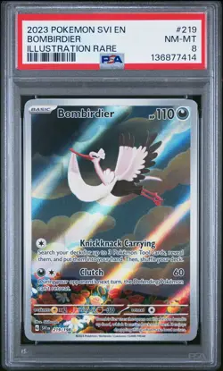 2023 POKEMON SVI EN-SCARLET & VIOLET ILLUSTRATION RARE #219 BOMBIRDIER PSA 8 - Image 1