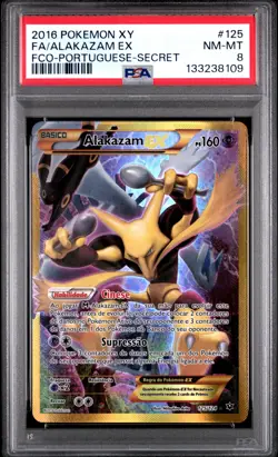 2016 POKEMON XY FATES COLLIDE PORTUGUESE-SECRET #125 FULL ART/ALAKAZAM EX PSA 8 - Image 1