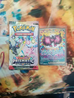 Pokemon TCG Holo Ultra Rare Full Art Pecharunt Prismatic Evolutions #163 & Pack - Image 1