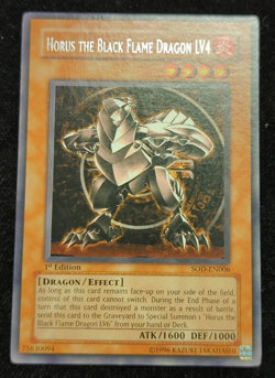 Yugioh! Horus the Black Flame Dragon LV4 SOD-EN006 Ultimate Rare 1st Edition LP - Image 1