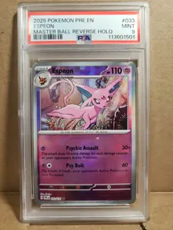 Espeon Master Ball Pattern 033/131 PSA MINT 9 Prismatic Evolutions Holo Pokemon - Image 1