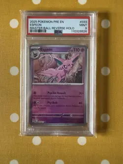 Espeon Master Ball Pattern 033/131 PSA MINT 9 Prismatic Evolutions Holo Pokemon - Image 1